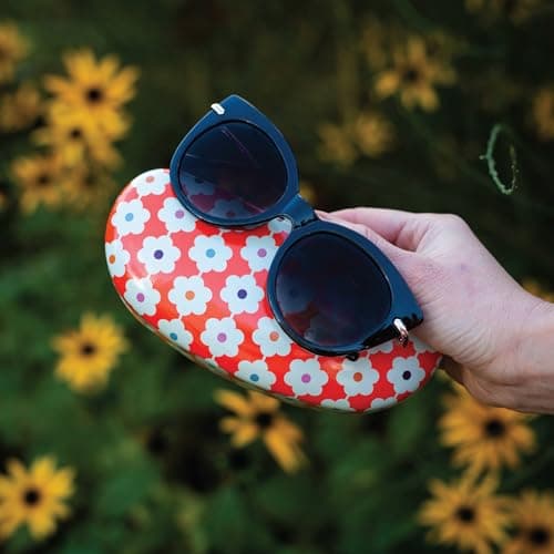 LAGO TERRA Retro Floral Print Hard Shell Sunglasses Case - Daisy Chain Orange (Large) — view 4