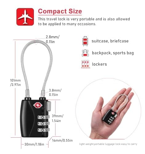 NAGE TSA Approved Luggage Locks with Open Alert Indicator (2P, Black&Blue) — view 4