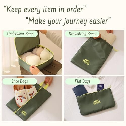 MOFELON 8PCS Packing Cubes for Suitcase, Travel Luggage Organisers for Backpack, Waterproof Suitcase Organiser Bags, Travel Essentials Accessories - GREEN — view 4