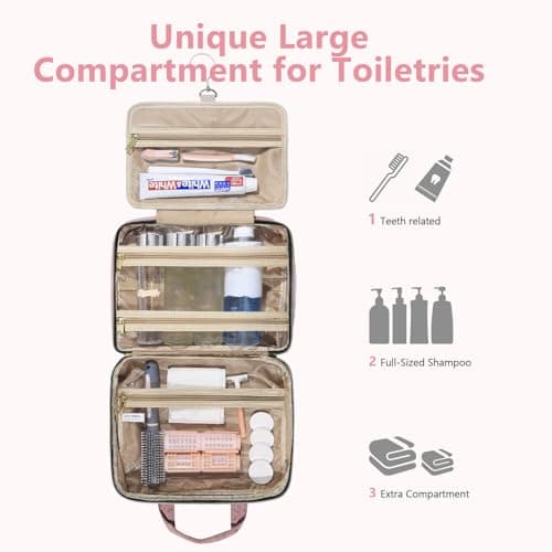 Voyagrise Hanging Toiletry Bags for Women, Travel Large Capacity Wash Bag Womens Makeup Cosmetic Bag, Wash Bag Womens,Travel Accessories — view 3