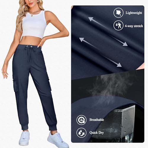 Hormtaer Women's Cargo Joggers Walking Trousers Lightweight Quick Dry Hiking Multi Pants Casual Outdoor Travel Gym Athletic Workout (B Navy, M) — view 4