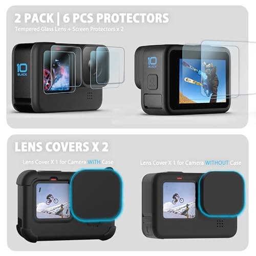FitStill Silicone Protective Case Set for Go Pro Hero12 /Hero11 /Hero 10 /Hero 9 Black, Battery Side Cover + Lens Cover + Screen Protector + Lanyard (For Go Pro Hero 12/11 /10/9 Black) Accessory Kit — view 4