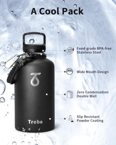 Trebo Insulated Water Bottle 2 L Stainless Steel with Paracord Handle & Bag — view 5