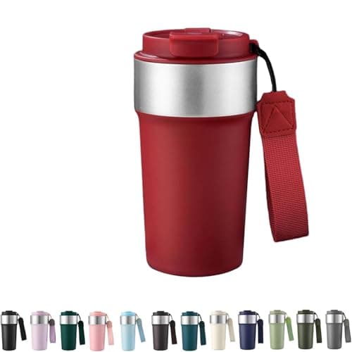 Maideduo Insulated Travel Mug 510ml,Leakproof Stainless Steel Thermal Coffee Cup with Carry Strap, 3 Drinking Modes, Keeps Hot/Cold for Hours, Car Office Commute Mug, Gift Idea(red)