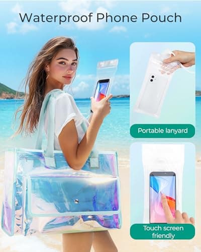 bagsmart 25L Large Beach Bag for Women with Phone Pouch, Waterproof Clear Tote Bag for Pool, Travel and Vacation — view 6