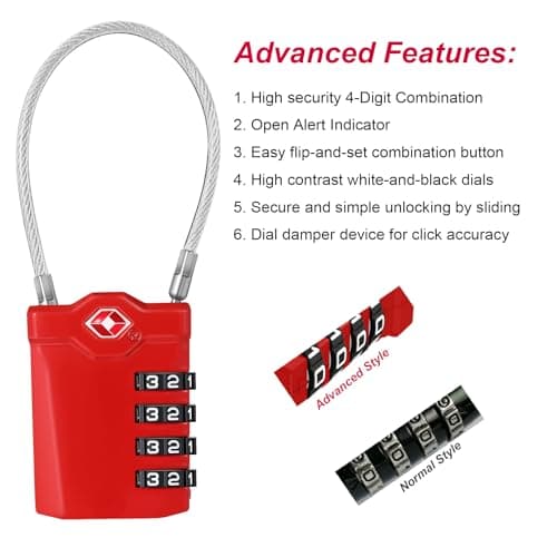 ZHEGE Suitcase Padlocks, TSA Approved Locks with Open Indicator (Red, 2P) — view 3