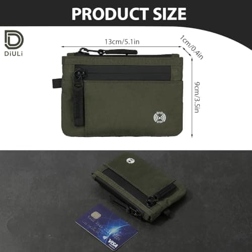 DiULi Small RFID Blocking Wallet for Men & Women | Secure Travel Zip Card Holder with Coin Pocket | Compact Slim Minimalist Black RFID Wallet Green — view 2
