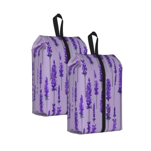 Lavender Stamp Print Waterproof Shoe Bag Travel Bag with Carry Strap Storage Bag Versatile Cosmetic Bag-2pcs