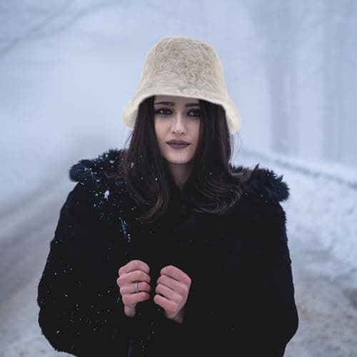 JOYOFREELY Fuzzy Warm Bucket Hat for Women Winter Fluffy Plush Fisherman Cap Cream White Outdoor Travel Warm Winter Hat — view 4
