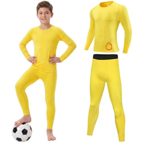 Hotfiary Kids Boys Thermal Base Layer Set Football Skin, Yellow, 8-9Y