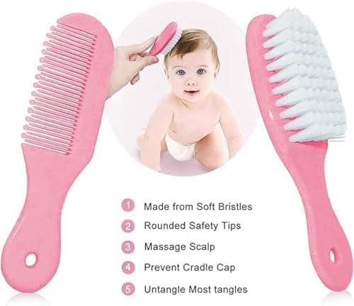 Qunlions life Infant Safety Care Set with Hair Brush Comb Nail Clipper, Baby Essentials Kit for Newborn Girls Boys (Pink) — view 2