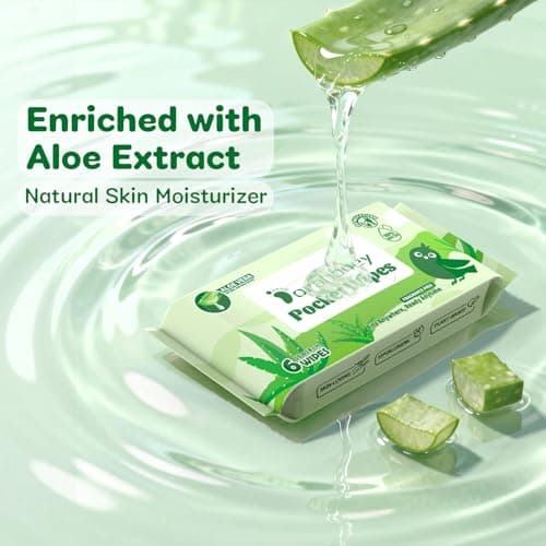 Dorahoney Travel Wet Wipes Mini with Aloe Vera, Sensitive Pocket Size Wipes, 99% Water, Unscented, Hypoallergenic for Adults, Kids and Baby Care, Small Pack Hand & Face Wipes, 8 Pack (48 Wipes Total) — view 4