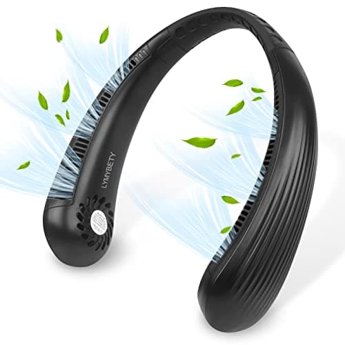 LYMYBETY Portable Neck Fan, Rechargeable Hanging Bladeless Hands Free Fan with 3 Speeds, 3000 mAh Battery Operated Wearable Personal for Men Women Kids Home Office Travel Outdoor (Black, T36-W)