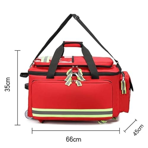 Rolling Medical Bag with Wheels, Portable First Aid Kit Storage Bag (Empty), Large Capacity Bag with Compartments, Safety Reflective Strip Design, for Home Health Nurses, Doctors Camping Travel — view 5