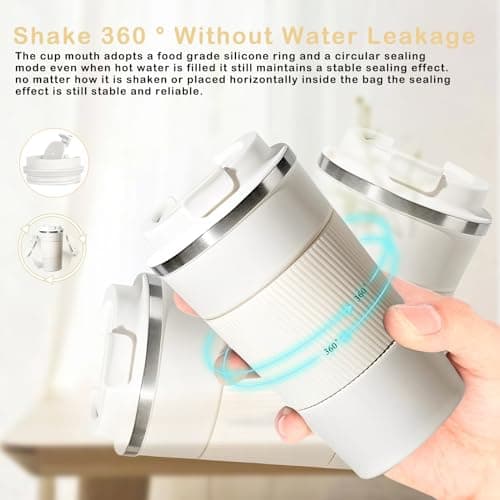 Senshuomy Travel Mug, Insulated Coffee Cup with Leakproof Lid, Reusable Coffee Cups Travel Cup, Stainless Steel thermaol Mug for Hot Cold Drinks (White 380ml) — view 3