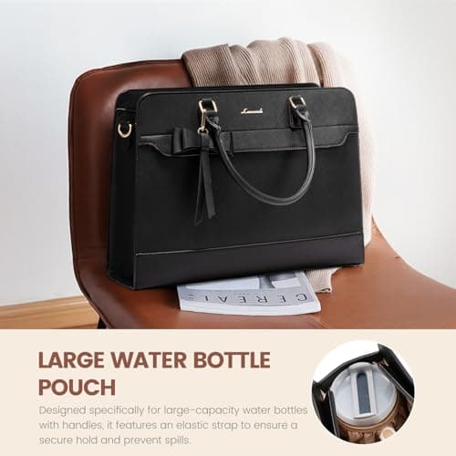 LOVEVOOK Laptop Bags for Women, 17.3 Inch Ladies Handbags Large Work Tote Bags with Compartments, PU Leather Womens Handbag Shoulder Bag for Office School Business Shopping, Black — view 3