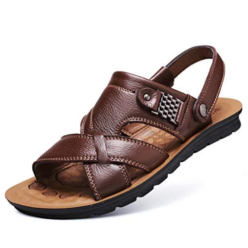 Mens Shoes Leather Sandals with Adjustable Strap Beach Sandals Non-Slip Lightweight Trekking Sandal Breathable Hiking Flat Comfortable Sandal with Non-Slip Sole Easy Care Bathing Shoes Brown — view 4