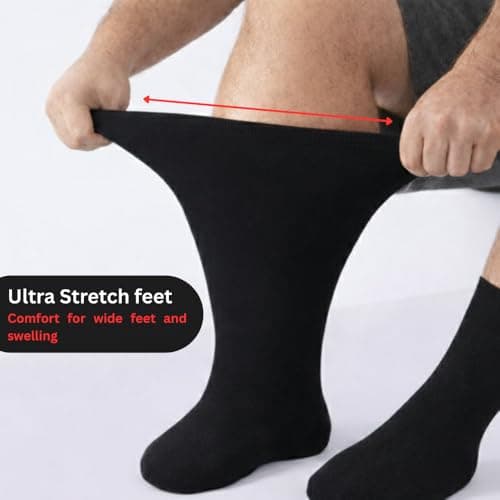 GM Apparel 6 Pair Mens Black Diabetic Socks – Extra Wide Big Foot Comfort – Perfect for Everyday Use | UK 6-11 (Black) — view 4