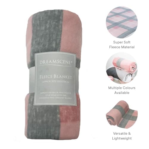 Dreamscene Blush Winter Check Fleece Blanket Super Soft Warm Cosy Sofa Bed Picnic Garden Throw Over, Plaid Tartan Pink Grey - 120 x 150cm — view 4