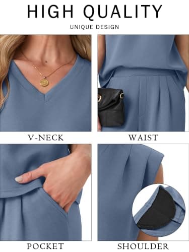 GRECERELLE Two Piece Outfits Women Summer Sleeveless Lounge Wear Sets for Women UK With Elastic Waisted Wide Leg Trouser and Top with Shoulder Pads (Wine Red, L) — view 3