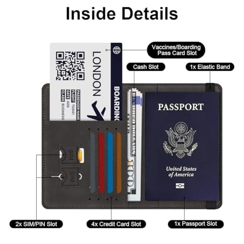 AOOSU Passport Holder Cover, PU Leather Passport Cover with RFID Blocking Travel Wallet, Portable Universal Travel Wallet Case Organiser for Money, Boarding Passes, Credit Cards Black — view 3