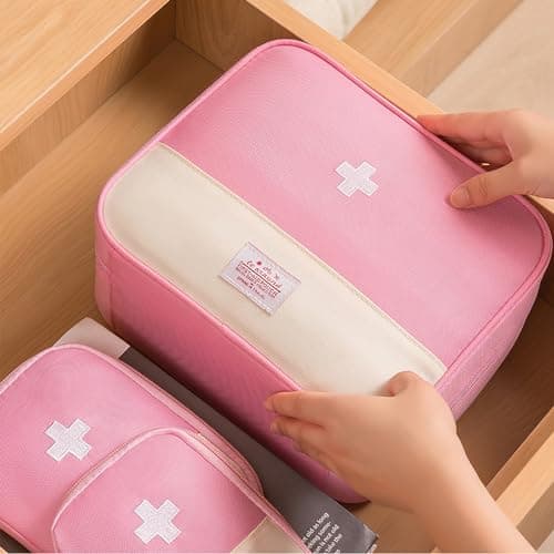 3 Pcs First Aid Kit Bags, Portable Travel Empty Medical Medication Medicine Bags, Small/Large Oxford Fabric First Aid Emergency Storage Organizer Bag for Outdoor Camping Hiking Travel Work (Pink) — view 5