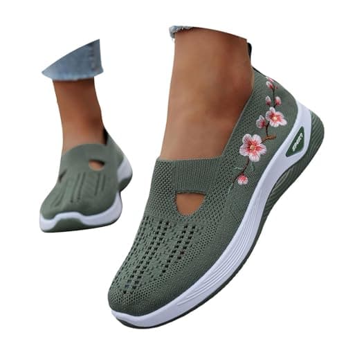 Orthopedic Shoes for Women,Women Comfy Orthopedic Walking Shoes Womens Lightweight Slip-On Knitted Embroidery Sneakers Comfortable Walking Shoes Breathable Slip On Arch Support Non-Slip Sneakers — view 4
