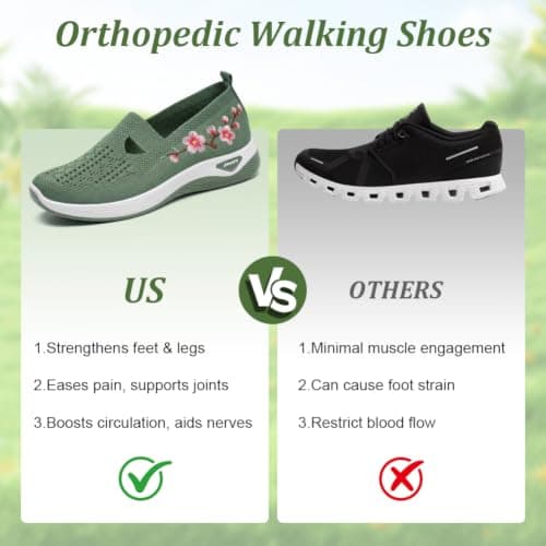 OSDUE Orthopedic Shoes for Women Slip On Trainers with Arch Support Green — view 6
