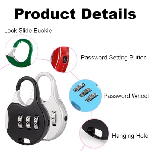 4 PCS Combinations Code Lock, 3 Digit Security Padlocks Zinc Alloy Luggage Number Locks for Lockers, Cabinets and Suitcases (Purple) — view 4