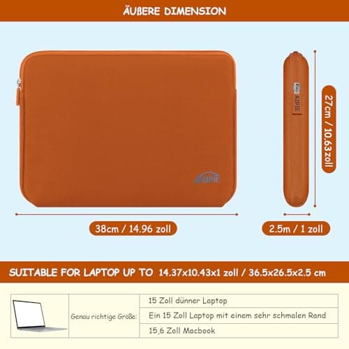 AIPIE Laptop Sleeve 15-15.6 Inch Laptop Case for Gaming PC Bump Absorb Briefcase Carrying Bag Compatible with MacBook, Acer, Asus, Dell, Lenovo, Microsoft, HP Durable Notebook Cover, Orange — view 2