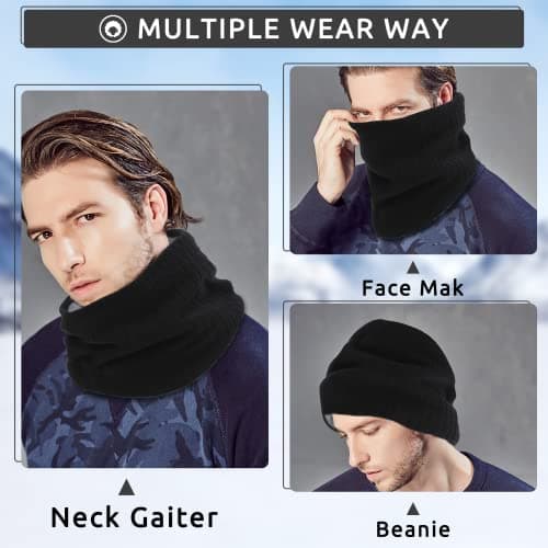 Angozo Winter Neck Warmer Knitted Snood Heated Scarf for Men Women Christmas Fishing Sports Gift (Black) — view 2