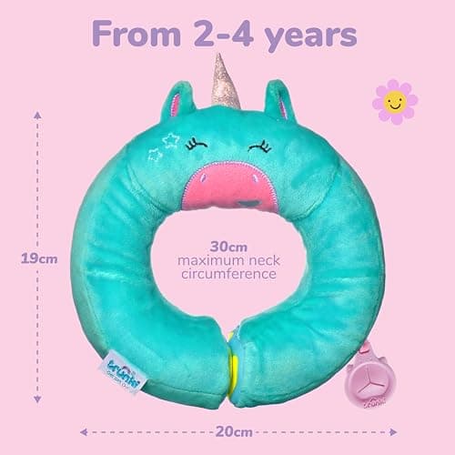 Trunki Kid's Travel Neck Pillow And Chin Rest | Support Sleepy Heads in the Car Seat, Plane, Bike or Pram | Yondi SMALL Una Unicorn (Turquoise) — view 2