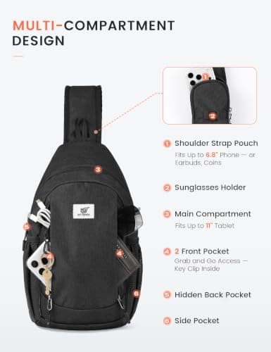 SKYSPER Sling Bag RFID Cross Body Bag Anti Theft Crossbody Backpack Travel Shoulder Daypack(Black) — view 4