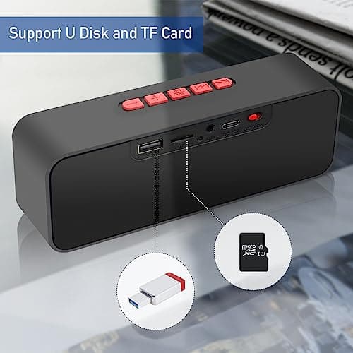 Sonkir Portable Wireless Speaker, Wireless 5.0 Mini Speaker with 3D Stereo Hi-Fi Bass, Built-in 1500 mAh Battery, Support TF Card and AUX (Red) — view 6
