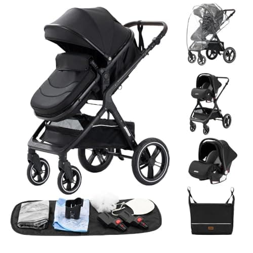 GLOKID 3-in-1 Luxury Baby Travel System Pram - High Landscape Stroller with 360° Reversible Seat, One-Click Folding & Mosquito Net, Lightweight Aluminum Frame for Newborns to Toddlers (X1 Black)