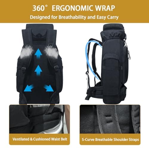 Vaupan 80L Camping Hiking Backpack, Large Military Tactical Backpack with USB Charging Port, Waterproof Travel Daypack With Carabiner Outdoor MOLLE Rucksack for Men Women (Black-Biner) — view 5