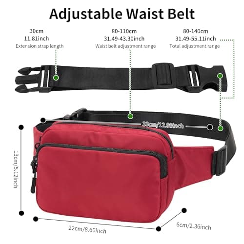 IHIGOGOFA Bumbags Waist Fanny Pack Fashion Bum Bag with 30cm Extended Belt for Dog Walking Climbing Hiking Travel Cycling Girls Ladies Men Women (Red) — view 3