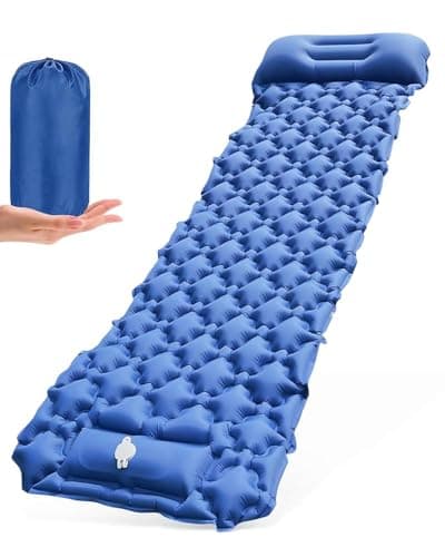 Olutata Ultralight Camping Sleeping Pad with Integrated Foot Pump & Ergonomic Pillow – Compact, Tear-Resistant 40D Nylon Air Mat for Hiking, Backpacking & Travel (Blue)