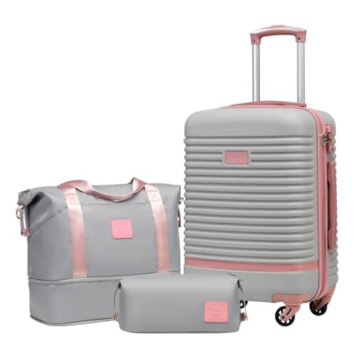 COOLIFE Suitcase Set 3 Piece, 20" Small Suitcase with Travel Bag & Wash Bag