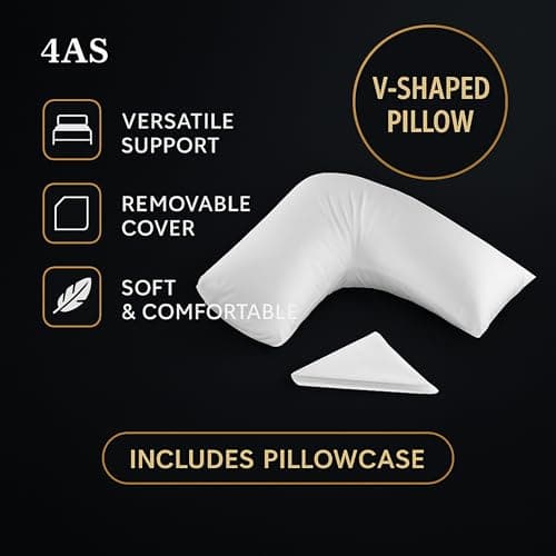 4AS V Pillow with Pillowcase – Hypoallergenic & Orthopedic V Shaped Pillows for Ultimate Comfort – Ideal for Maternity, Nursing, and Relaxation (White – 75X35cm) — view 3