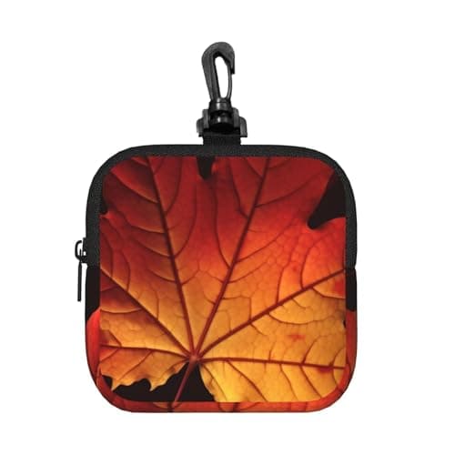 Mini Pouch with Carabiner, Neoprene Travel Makeup Bag with Zipper Tool Storage Pouch Fall Autumn Leaves Coin Purse Portable Earbud Case Waterproof Card Holder Wallet for Women Men