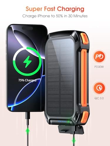 26800mAh Power Bank, 30W PD Fast Charging, Wireless Charger with 4 Built-in Cables, 3 Ports, LED Flashlights, Portable Battery Pack for Phones, Tablets, Camping (Orange) — view 4