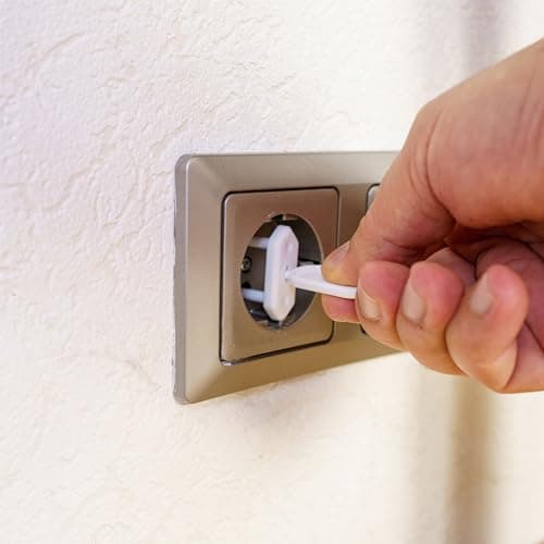 Socket child safety lock without glue, 20 pieces, suitable for sockets type F and type L, in white, with keys, outlet safety plug, connector child security, baby point lock set — view 2