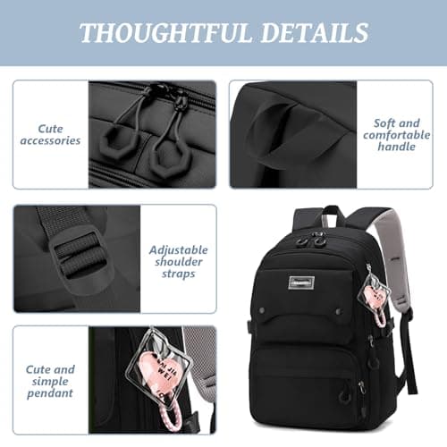 Aucuu School Daypack, School Bag, Lightweight School Backpack with Pendant, Teen Girls Casual Backpack, 15.6' Laptop Rucksack, Casual Daypack for Middle High School, College, Travel, Daily — view 5