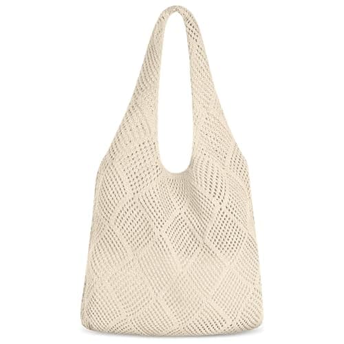 Aucuu Women Knitted Handbags, Retro Hollow Woven Shoulder Bags, Boho Shoulder Bag, Crochet Mesh Tote Bag, Beach Bag for Women, Travel Shopping Handbag for Holiday, Daily Work, Shopping, Travel