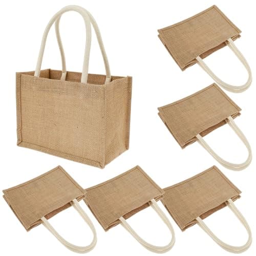 GWCYMYD 12 Pack Burlap Tote Bags, Reusable Bulk Burlap Bag with Handles, Portable Jute Tote Favors Bags for Women Wedding Bachelorette Bridesmaid Party Favors Shopping Trips (6Pack)