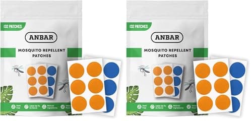 Anbar Mosquito Repellent Patches for Kids and Adults, 132 Patch Set, Small Waterproof Stickers to Repel Bugs and Insects, Deet Free Natural, 24-Hour Protection, Skin Safe (Pack of 2)