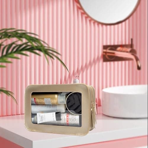 Clear Makeup Bag Small, TSA Approved Portable Toiletry Bag with Zipper Cosmetic Travel Bag Makeup Organizer Case Mini Makeup Pouch for Purse Car Organizer Bag for Women Men, Gold, Clear Makeup Bag — view 4