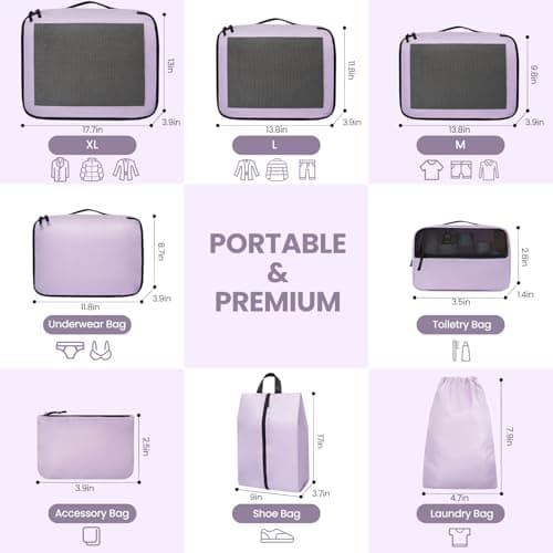 Prezon Packing Cubes for Suitcase 8 Set, Lightweight Luggage Packing Organizers Packing Cubes for Travel Accessories - Purple — view 2