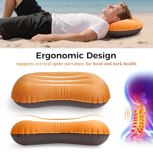 Funesla Camping Pillow Inflatable, Compressible, Lightweight Inflatable Pillows for Camping, Small InflatableTravel Camping Pillow for Adults Kids, Backpacking, Hiking, Beach-Orange — view 3